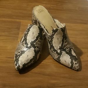Faux Snake print mules with block heel